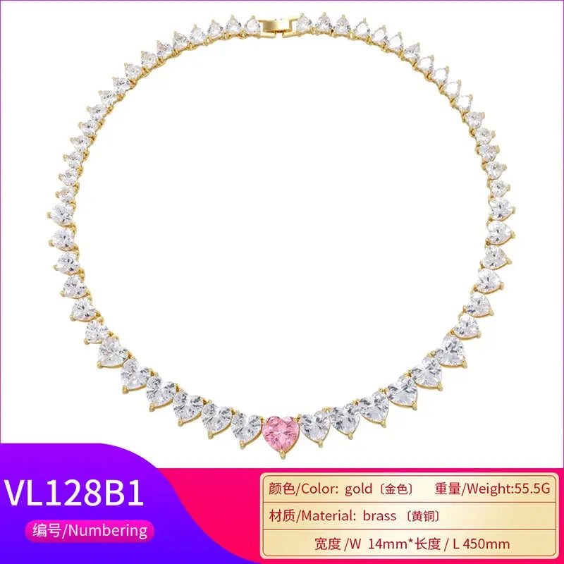 5A heart shape CZ iced out bling heart CZ tennis necklace - USMJ0250 AliExpress-Dropship