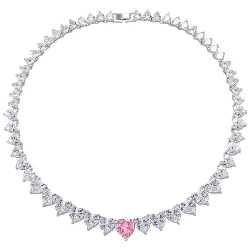 5A heart shape CZ iced out bling heart CZ tennis necklace - USMJ0250 AliExpress-Dropship