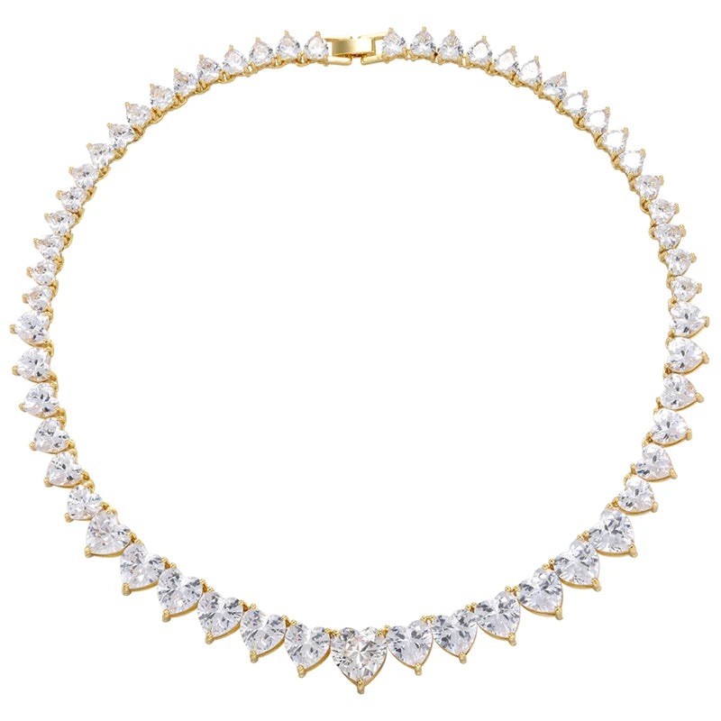 5A heart shape CZ iced out bling heart CZ tennis necklace - USMJ0250