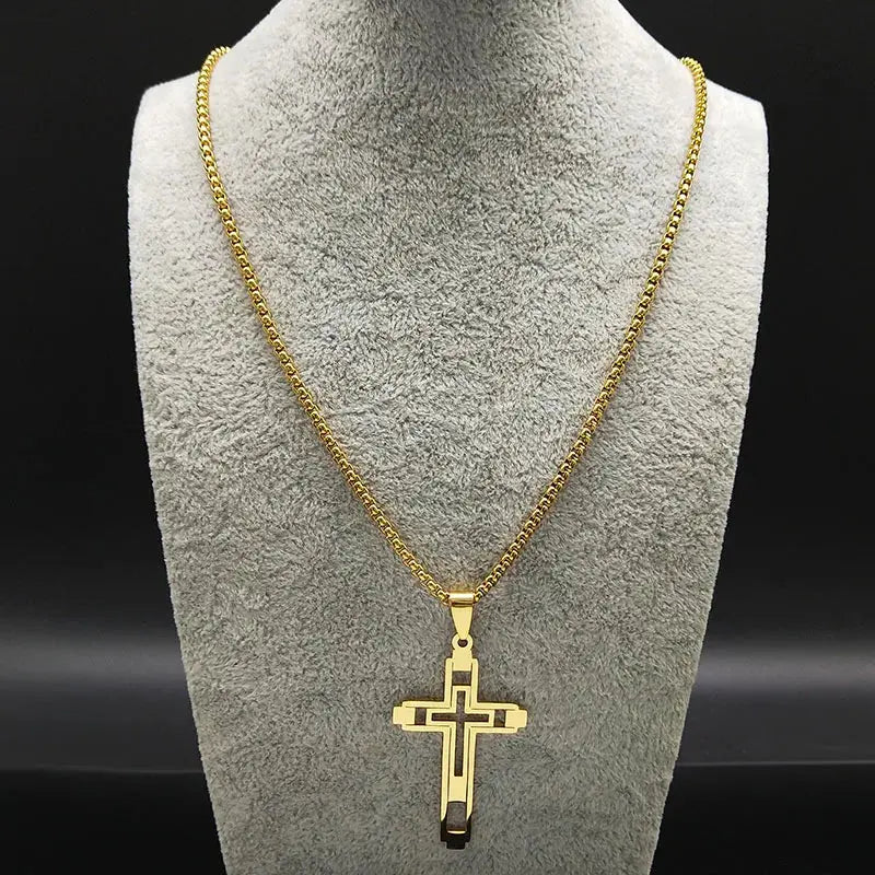 Cross Stainless Steel Choker Necklace for Man Gold Color - USMJ0223 AliExpress-Dropship