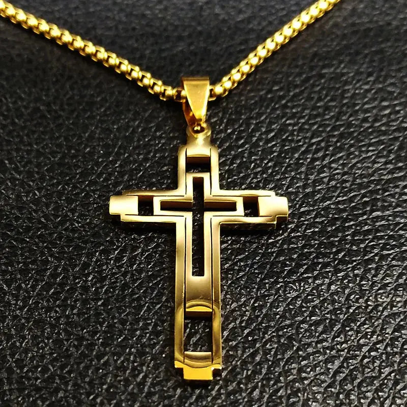 Cross Stainless Steel Choker Necklace for Man Gold Color - USMJ0223 AliExpress-Dropship