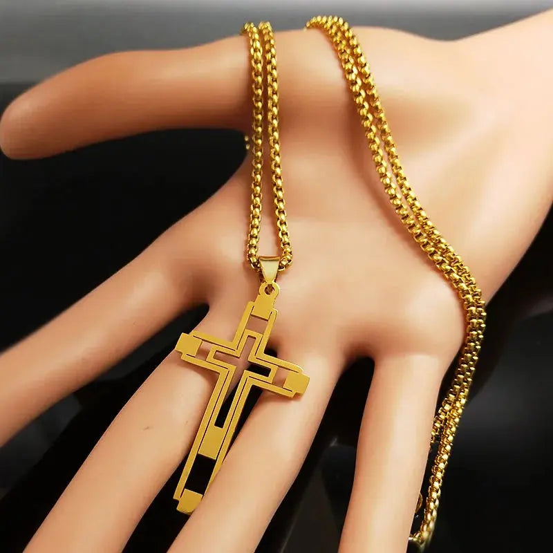 Cross Stainless Steel Choker Necklace for Man Gold Color - USMJ0223 AliExpress-Dropship