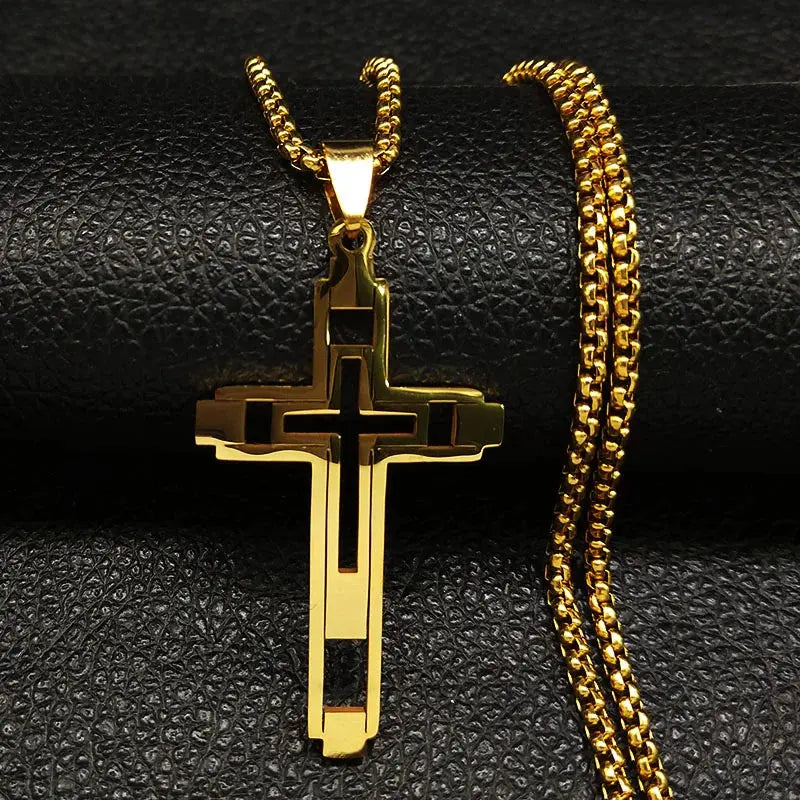 Cross Stainless Steel Choker Necklace for Man Gold Color - USMJ0223 AliExpress-Dropship