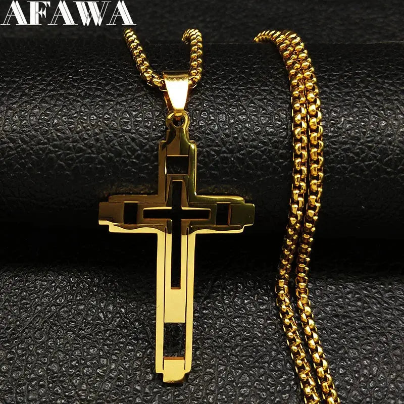 Cross Stainless Steel Choker Necklace for Man Gold Color - USMJ0223 AliExpress-Dropship