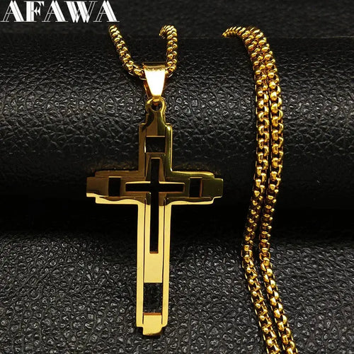 Cross Stainless Steel Choker Necklace for Man Gold Color - USMJ0223 AliExpress-Dropship