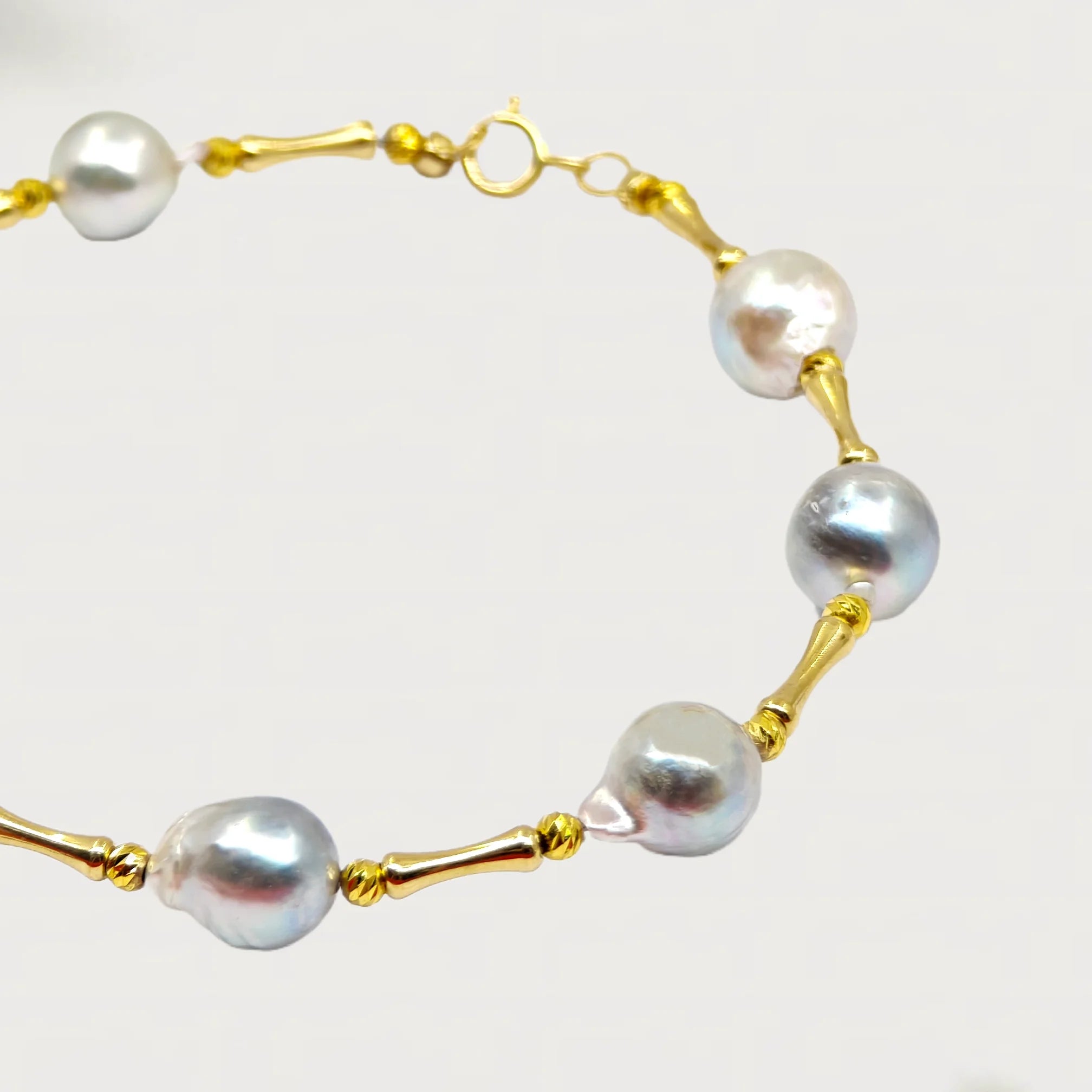 18K Solid Gold Bracelet with Natural Pearl Fine String Unisex/Women's - USMJ0243