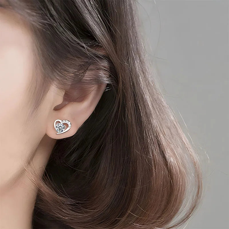 925 Sterling Silver Moissanite Love Heart Stud Earrings - USMJ0238