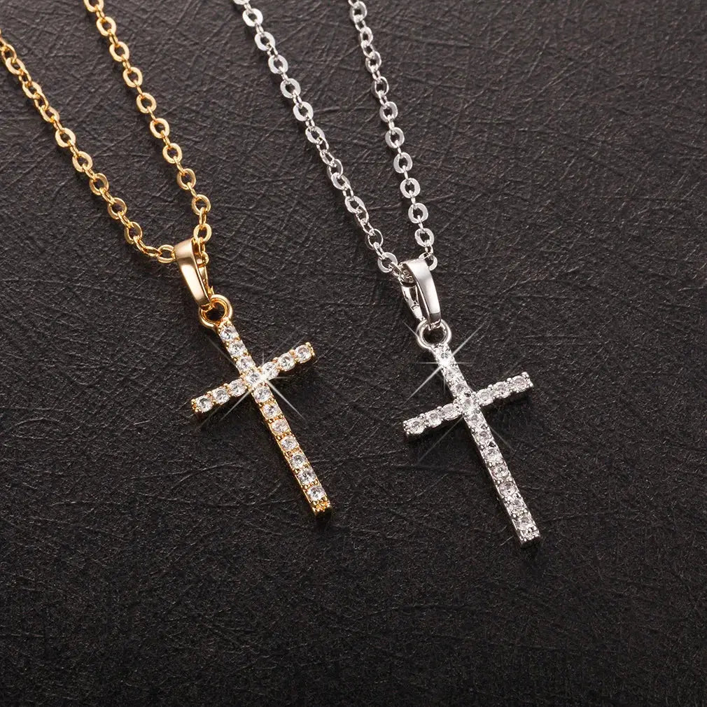 Golden Silver Color Crystal Jesus Cross Pendant Necklace Jewelry - USMJ0259 AliExpress-Dropship