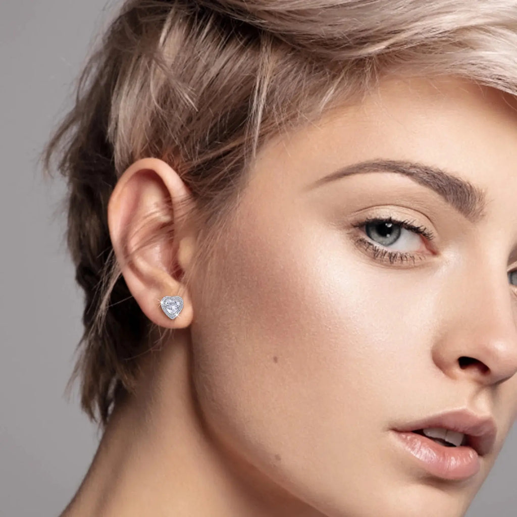 White Gold, Heart Cut VVS Moissanite Diamond Stud Earrings - USMJ0244 AliExpress-Dropship