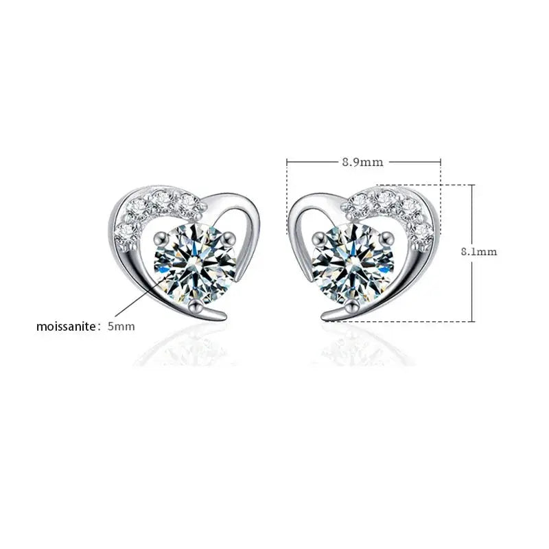 925 Sterling Silver Moissanite Love Heart Stud Earrings - USMJ0238 AliExpress-Dropship