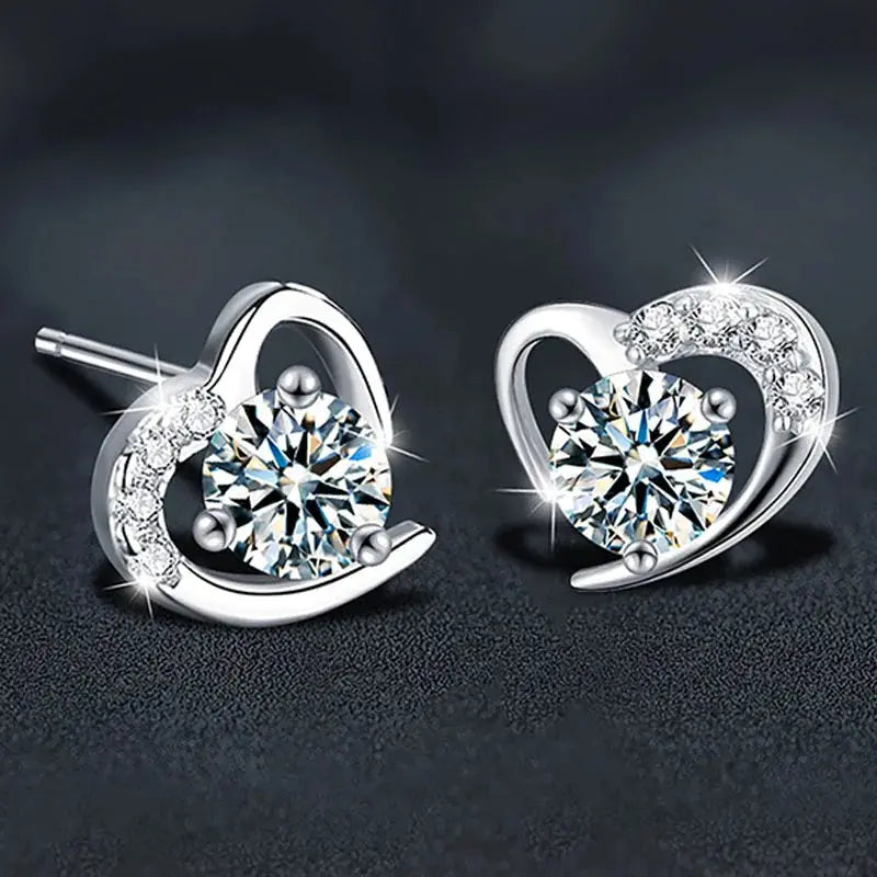 925 Sterling Silver Moissanite Love Heart Stud Earrings - USMJ0238 AliExpress-Dropship