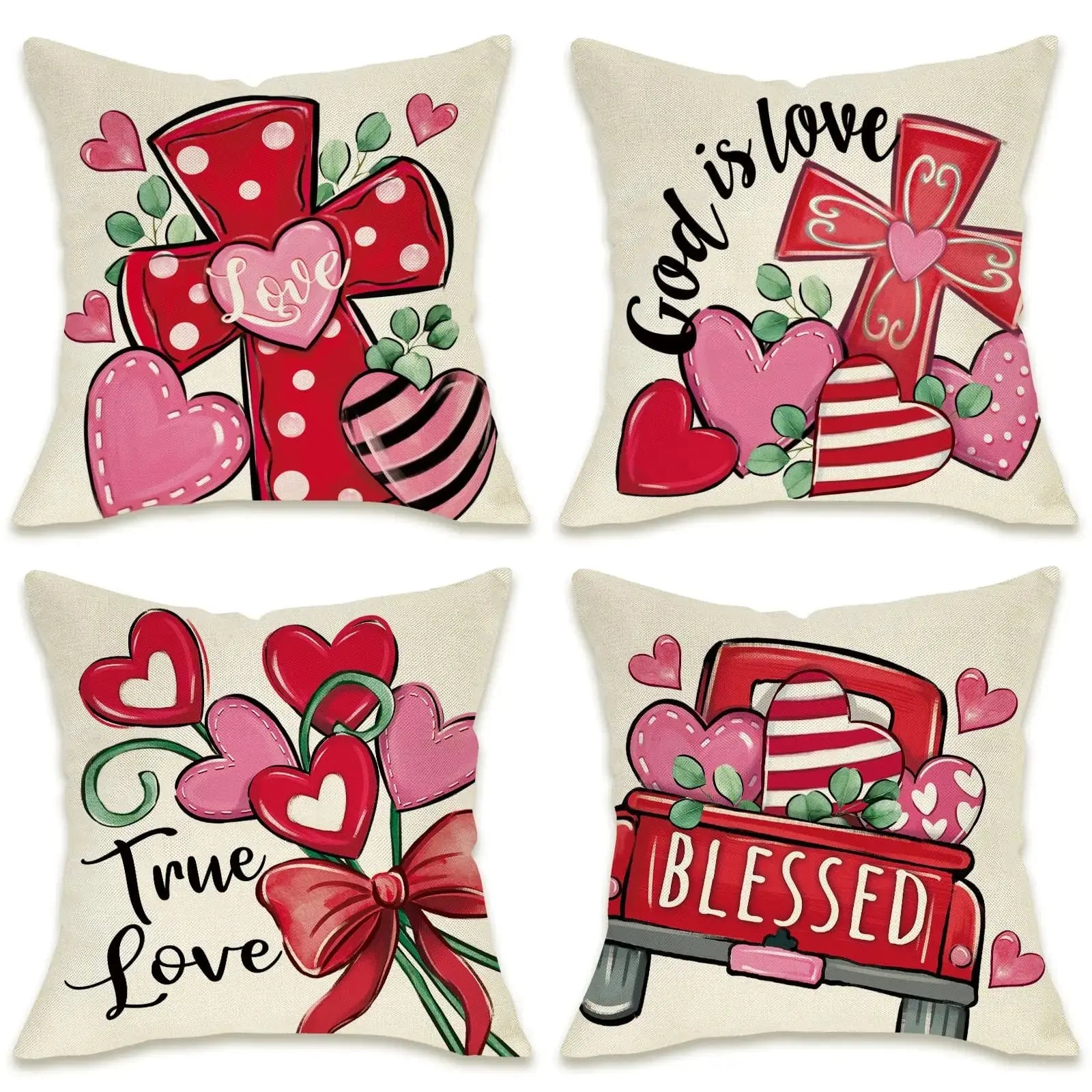 Cushion Pillow Cover, Christian Cross love Heart Truck White Pillowcase - USMDG0239 AliExpress-Dropship