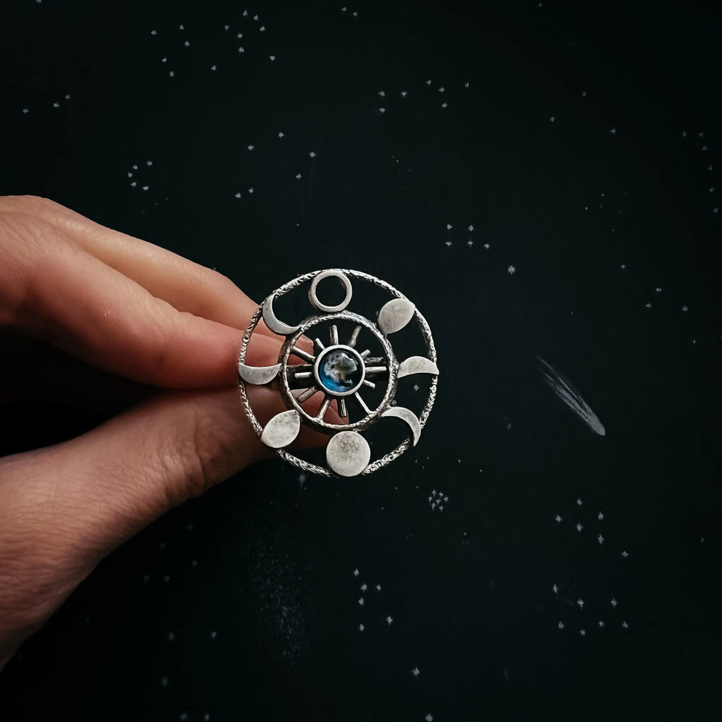 Large Moon Phase Statement Cocktail Ring - USMJ0335 DC-Yugen Handmade