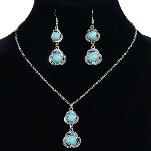 Vintage Turquoise Necklace Earring Jewelry Set - USMJ087 Copper Pallas