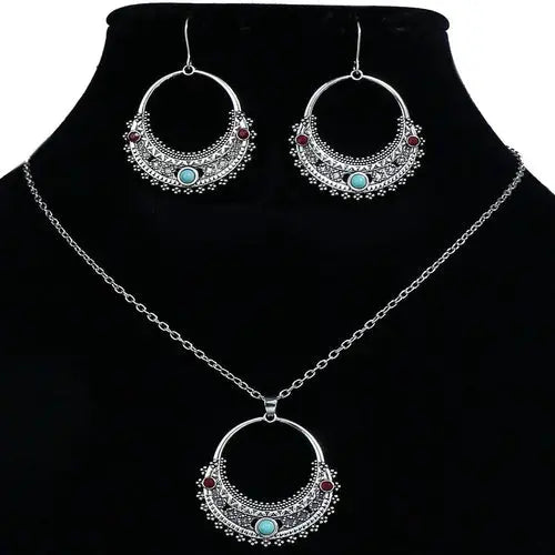 Rustic Tribal Necklace & Earrings Set Natural Stone Jewelry -USMJ080 Copper Pallas