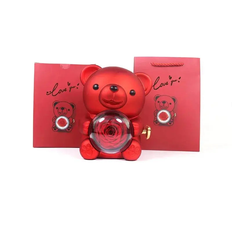 Rose Hug Bear Jewelry Box Preserved Real Rose Gifts for her - USMGD0206 AliExpress-Dropship