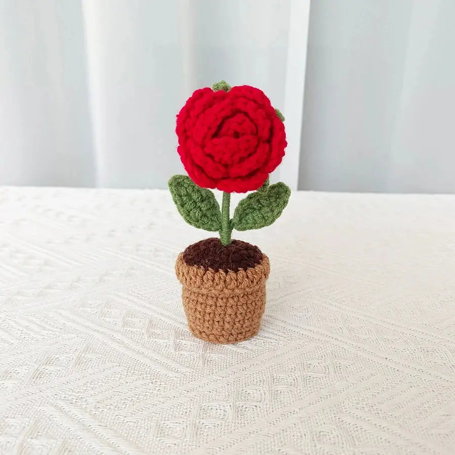 Hand-Crocheted Red Heart Roses, Small Potted Plants - USMGD0198 AliExpress-Dropship