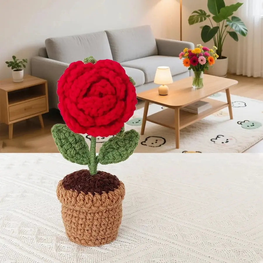 Hand-Crocheted Red Heart Roses, Small Potted Plants - USMGD0198 AliExpress-Dropship