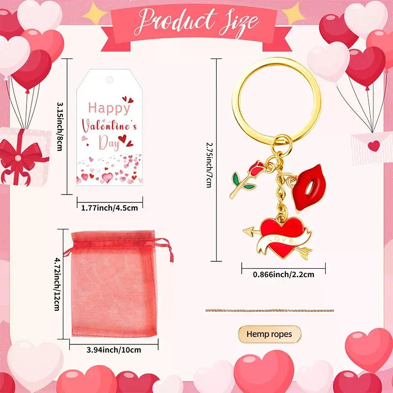 6pcs Heart Keychains with Cards Organza Bags - USMGD0192 AliExpress-Dropship
