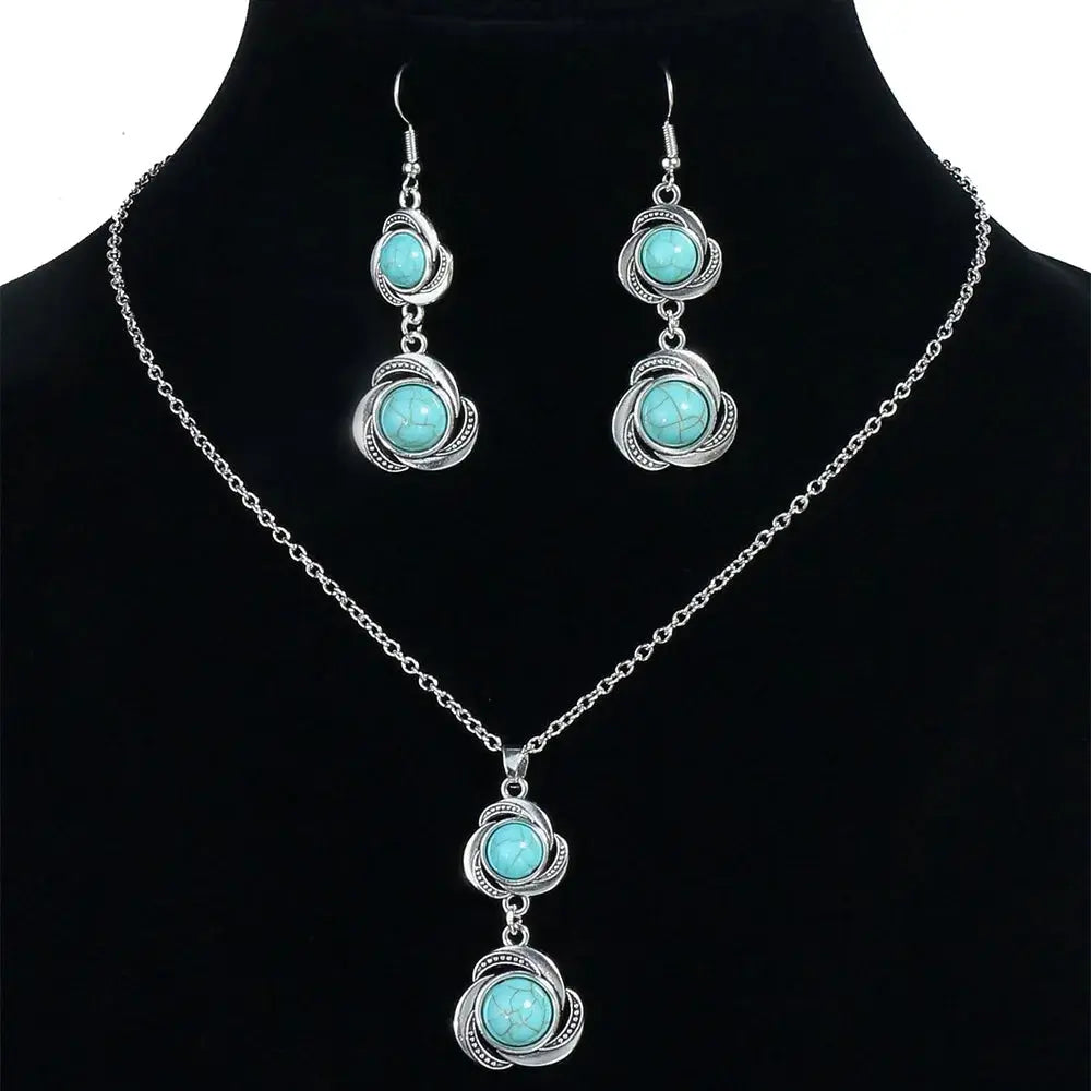 Vintage Turquoise Necklace Earring Jewelry Set - USMJ087 Copper Pallas