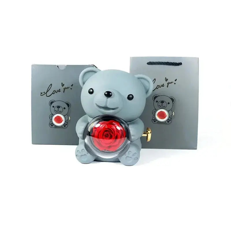 Rose Hug Bear Jewelry Box Preserved Real Rose Gifts for her - USMGD0206 AliExpress-Dropship