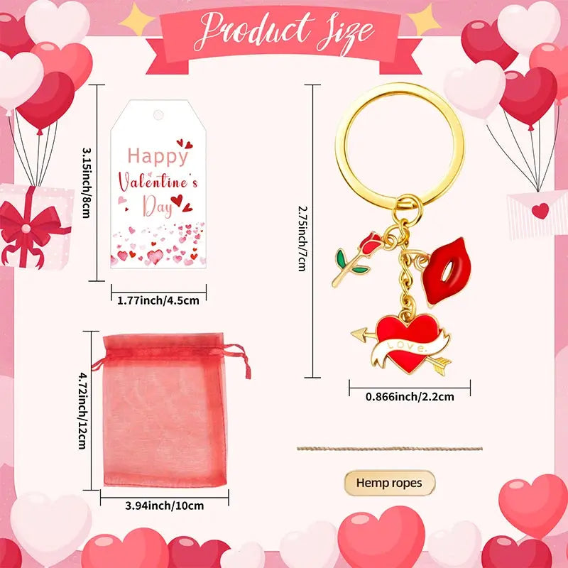 6pcs Heart Keychains with Cards Organza Bags - USMGD0192 AliExpress-Dropship