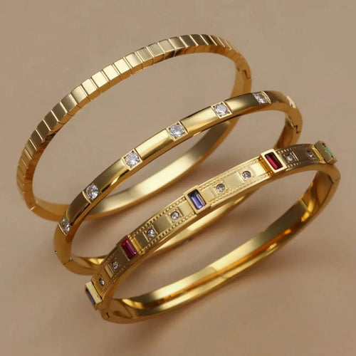 Colored Zircon Stainless Steel Gold Color Stacking Bracelet - USMJ0269 AliExpress-Dropship