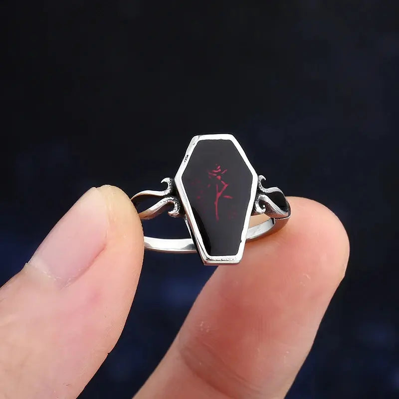 New Fashion Coffin Ring with Flower and Red Epoxy for Man Women - USMJ0201 AliExpress-Dropship