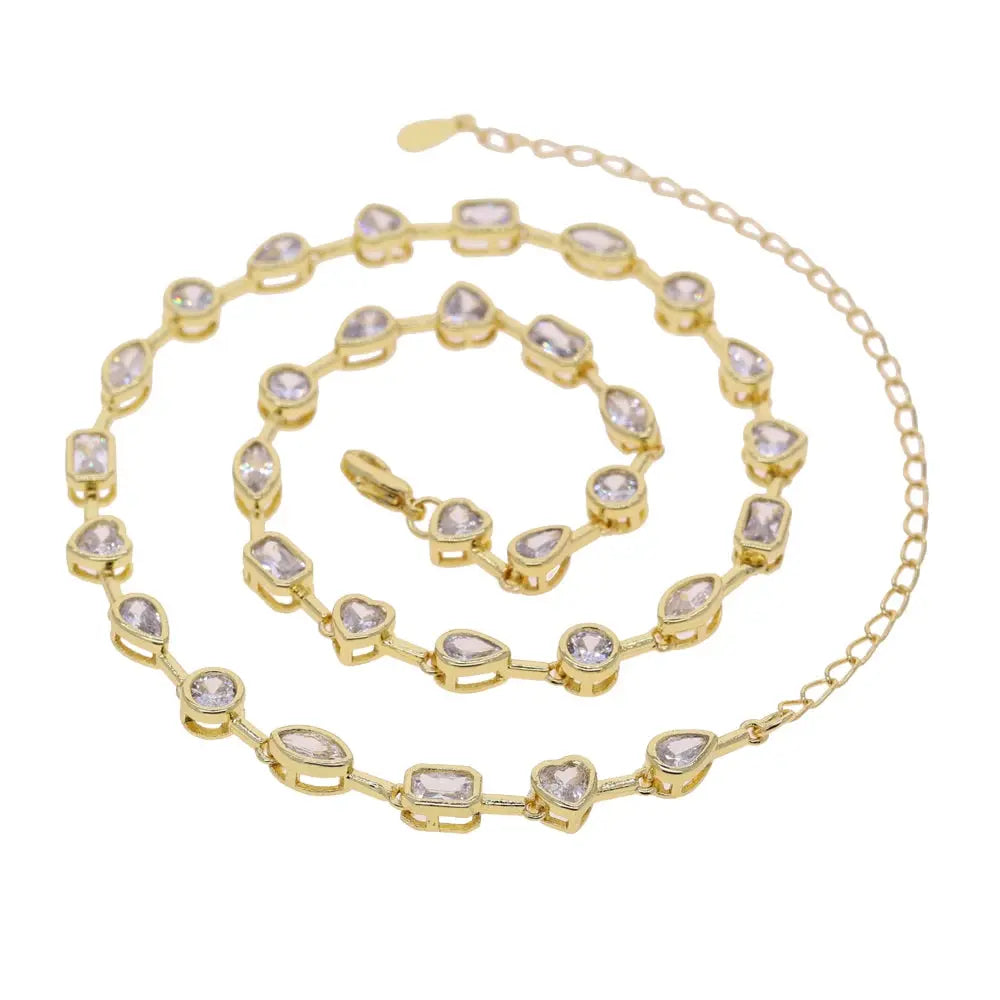 Gold Color Geometric Various Shaped Bezel Chain Bracelet Necklace Set - USMJ0273 AliExpress-Dropship