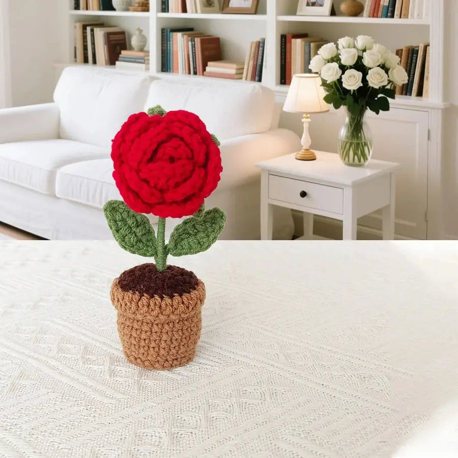 Hand-Crocheted Red Heart Roses, Small Potted Plants - USMGD0198 AliExpress-Dropship