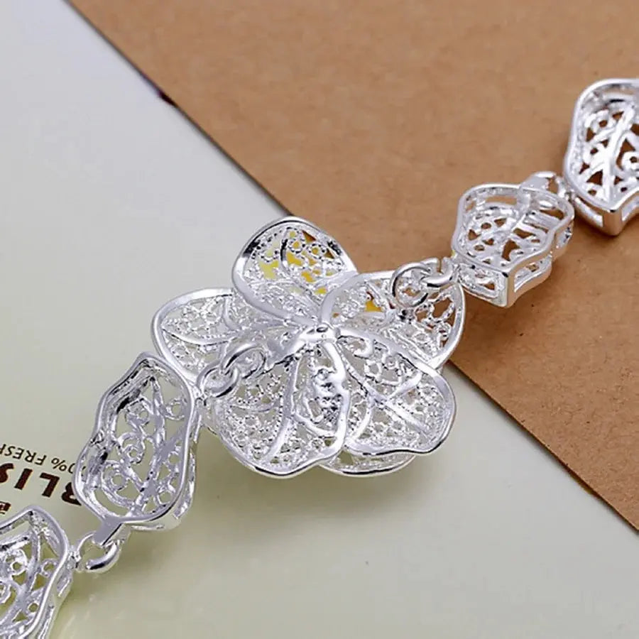 Sterling silver bracelet for women flowers cute chain Jewelry - USMJ0204 AliExpress-Dropship