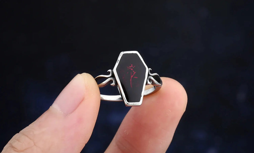 New Fashion Coffin Ring with Flower and Red Epoxy for Man Women - USMJ0201 AliExpress-Dropship