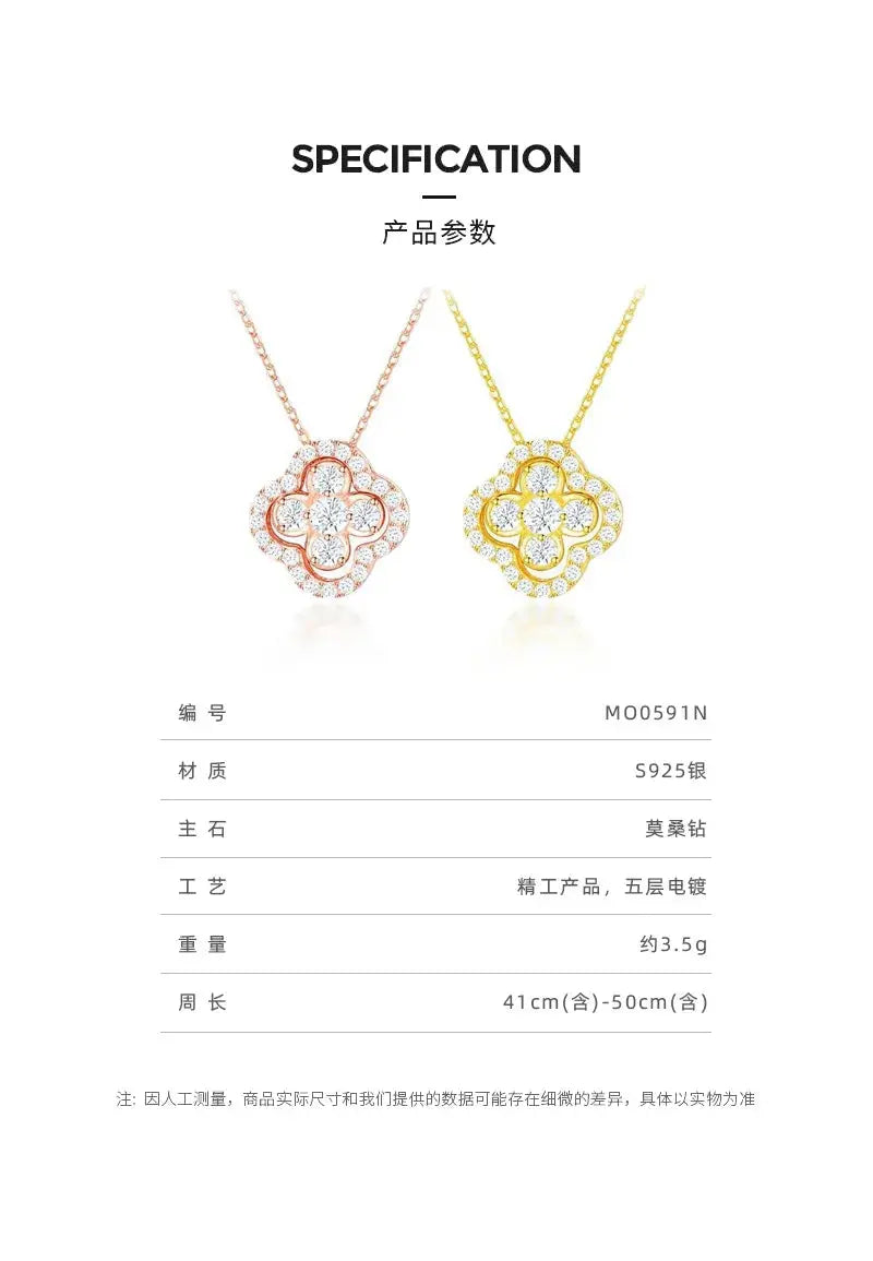 Moissanite Pendant Necklace Silver Clover Flower Clavicle Chain - USMJ0249 AliExpress-Dropship