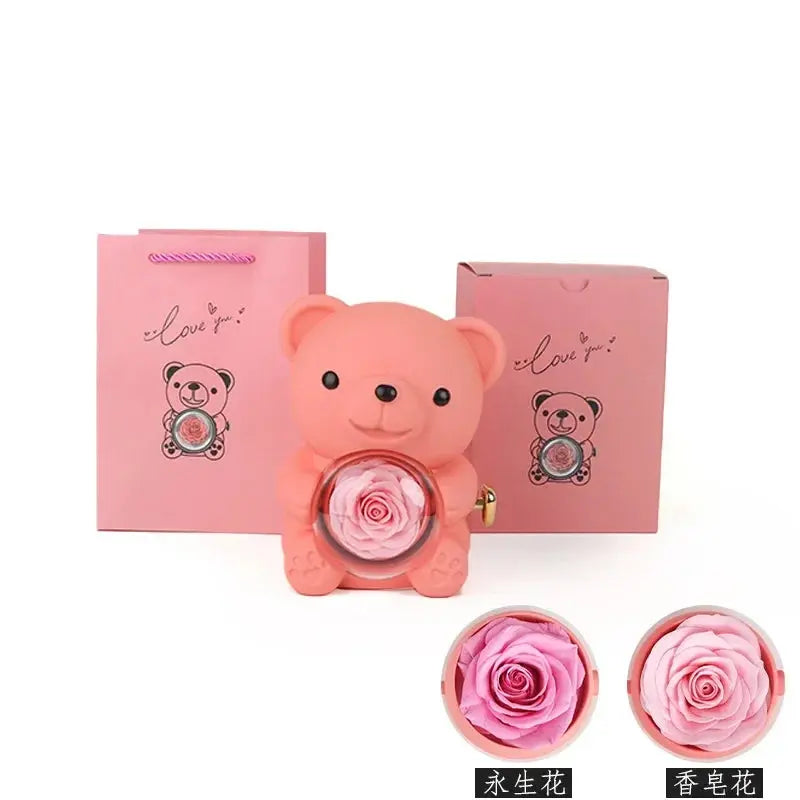 Rose Hug Bear Jewelry Box Preserved Real Rose Gifts for her - USMGD0206 AliExpress-Dropship