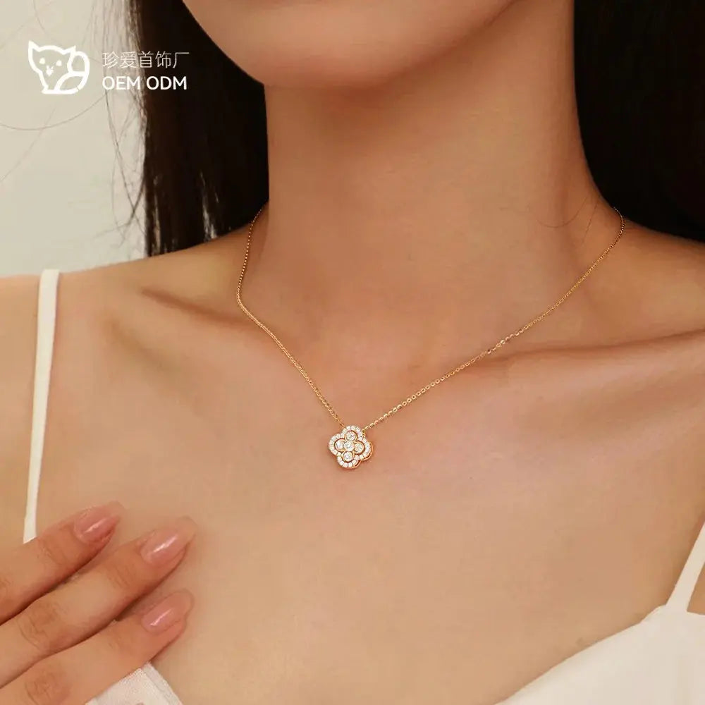 Moissanite Pendant Necklace Silver Clover Flower Clavicle Chain - USMJ0249 AliExpress-Dropship