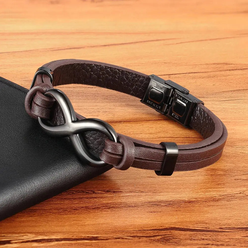 TYO Luxury Genuine Leather Infinity Symbol Men's Bracelet Stainless Steel - USMJ0221 AliExpress-Dropship
