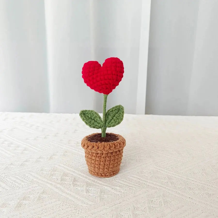 Hand-Crocheted Red Heart Roses, Small Potted Plants - USMGD0198 AliExpress-Dropship