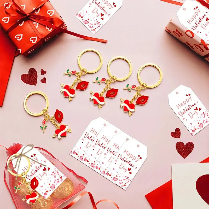 6pcs Heart Keychains with Cards Organza Bags - USMGD0192 AliExpress-Dropship