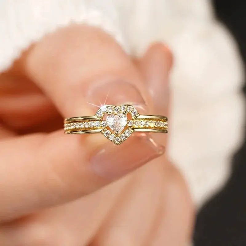 Two tone heart-shaped hollow ring, cubic zirconia crystal - USMJ0196 AliExpress-Dropship