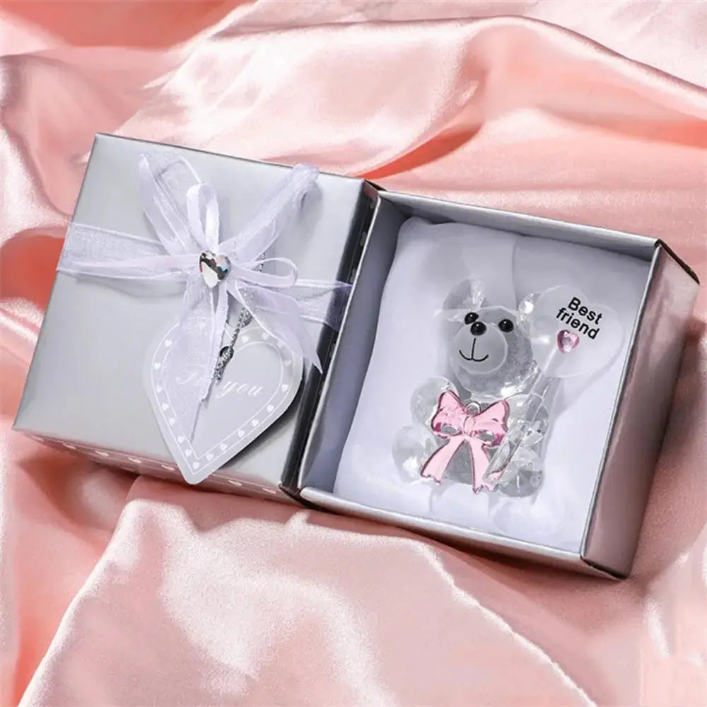 Valentines Day Gift I Love You Crystal Bear Glass Artificial Rose Flowers - USMGD0189 AliExpress-Dropship
