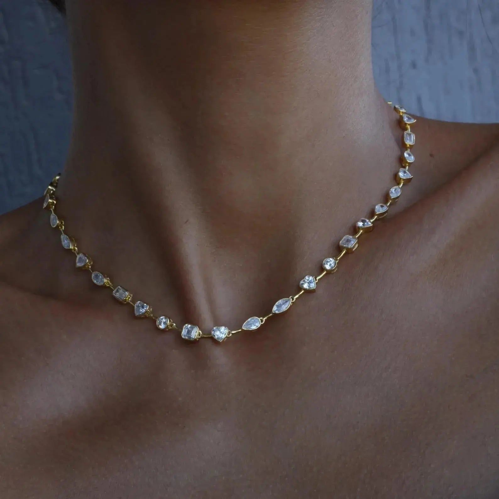 Gold Color Geometric Various Shaped Bezel Chain Bracelet Necklace Set - USMJ0273 AliExpress-Dropship