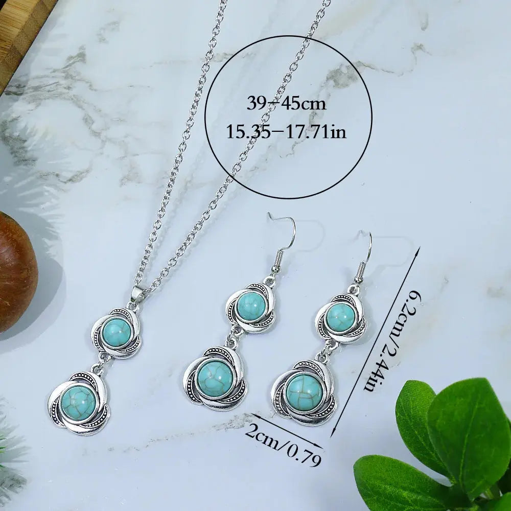 Vintage Turquoise Necklace Earring Jewelry Set - USMJ087 Copper Pallas