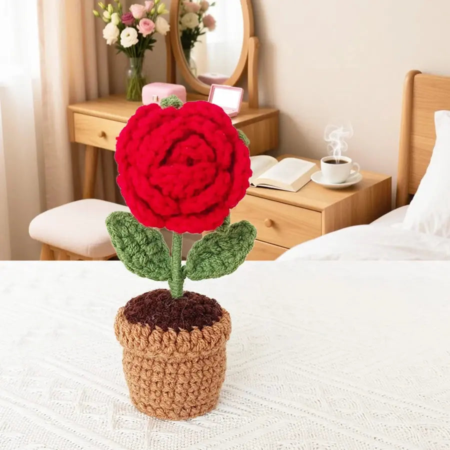 Hand-Crocheted Red Heart Roses, Small Potted Plants - USMGD0198 AliExpress-Dropship