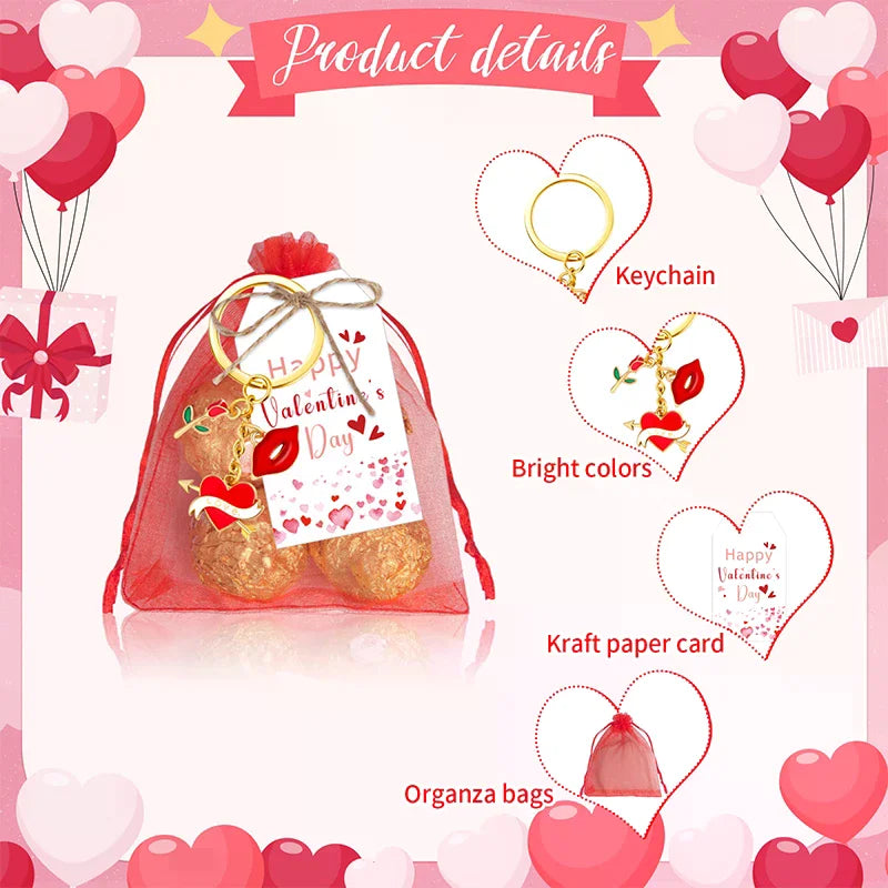 6pcs Heart Keychains with Cards Organza Bags - USMGD0192