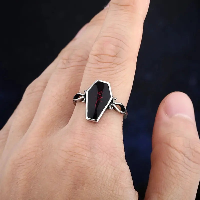 New Fashion Coffin Ring with Flower and Red Epoxy for Man Women - USMJ0201 AliExpress-Dropship