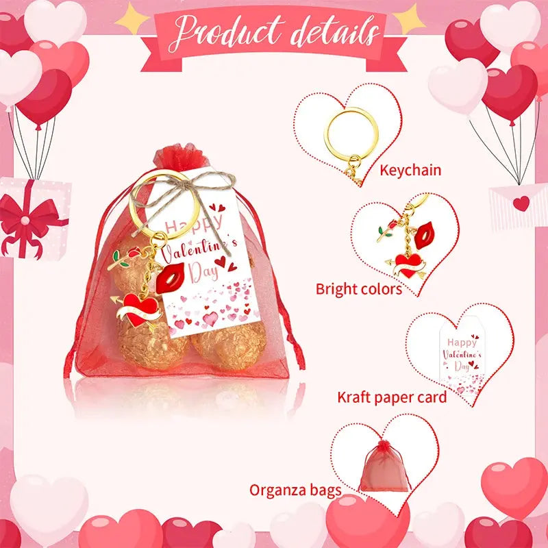 6pcs Heart Keychains with Cards Organza Bags - USMGD0192 AliExpress-Dropship