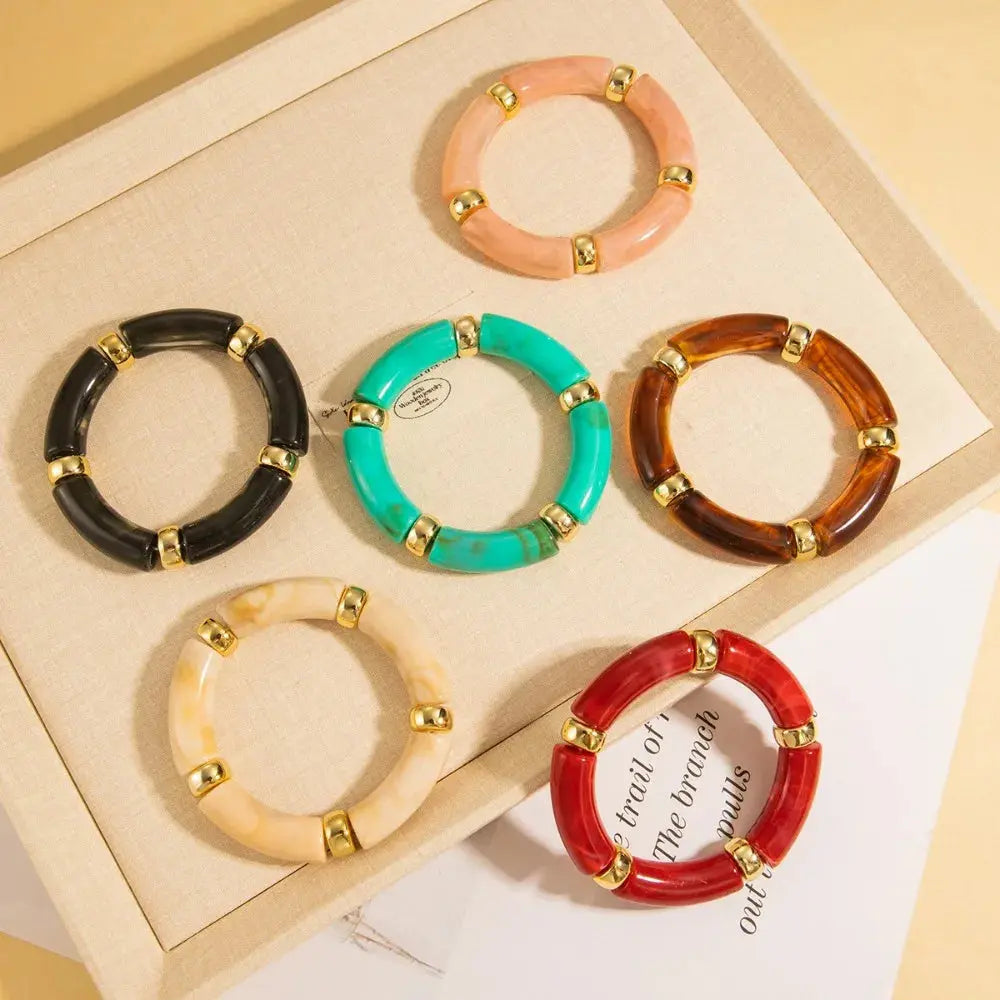 Retro Multicolor Acrylic Bend Bangle Curved Bamboo Pipe Stone - USMJ0267 AliExpress-Dropship