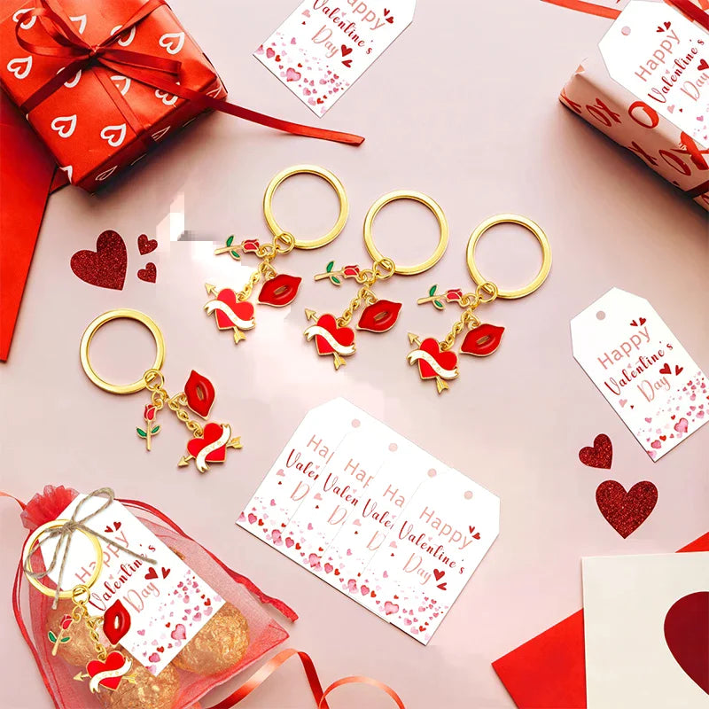 6pcs Heart Keychains with Cards Organza Bags - USMGD0192