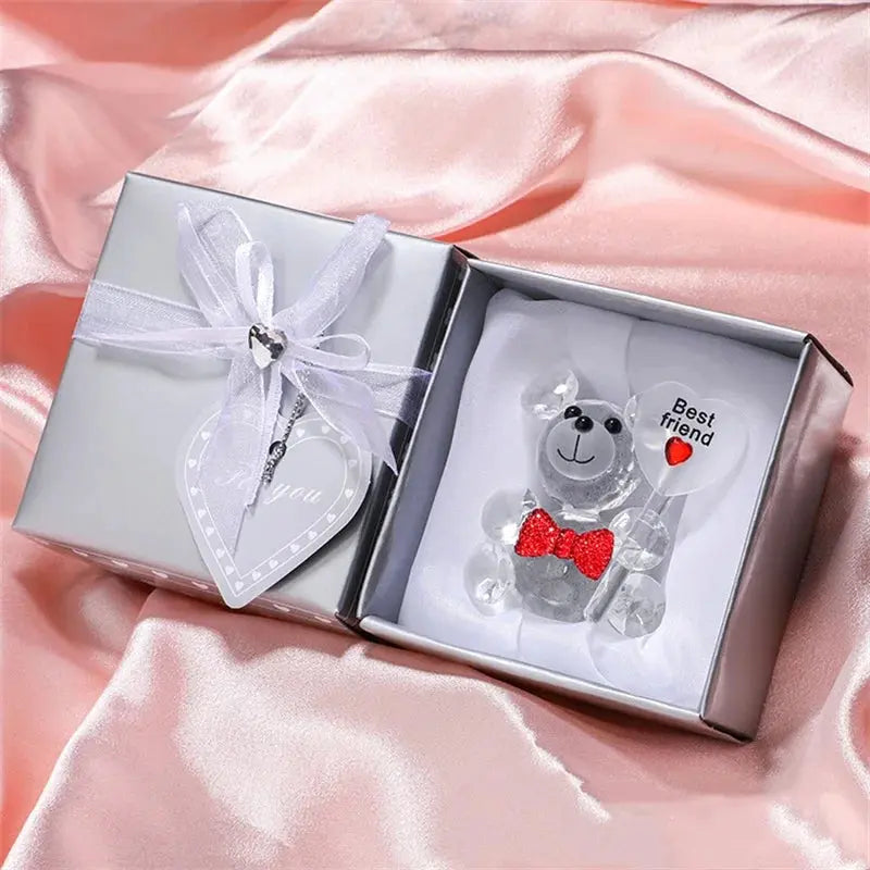 Valentines Day Gift I Love You Crystal Bear Glass Artificial Rose Flowers - USMGD0189 AliExpress-Dropship