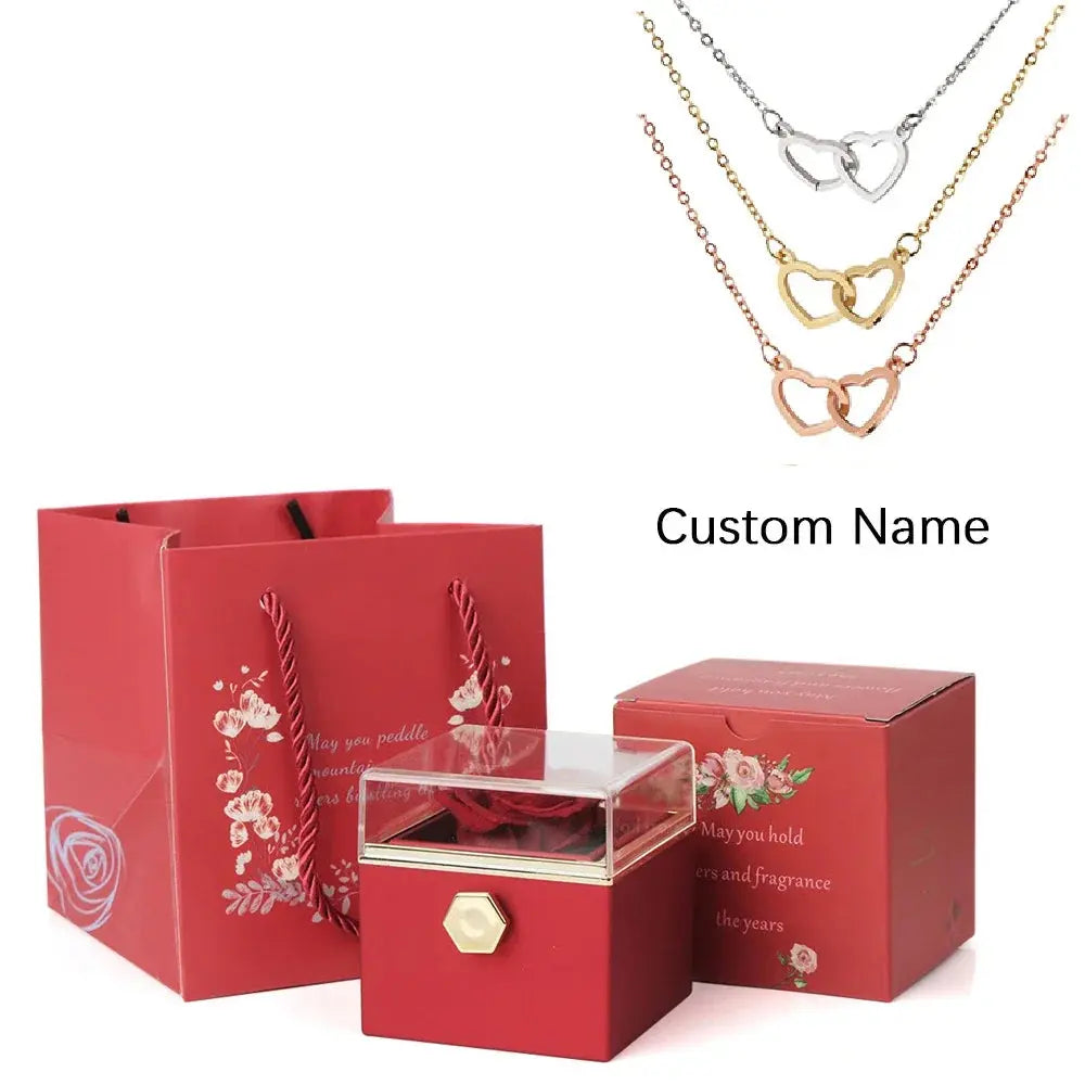 Heart Engraved Name Steel Necklace Eternal Rose Box Wedding Ring Box - USMJ0214 AliExpress-Dropship